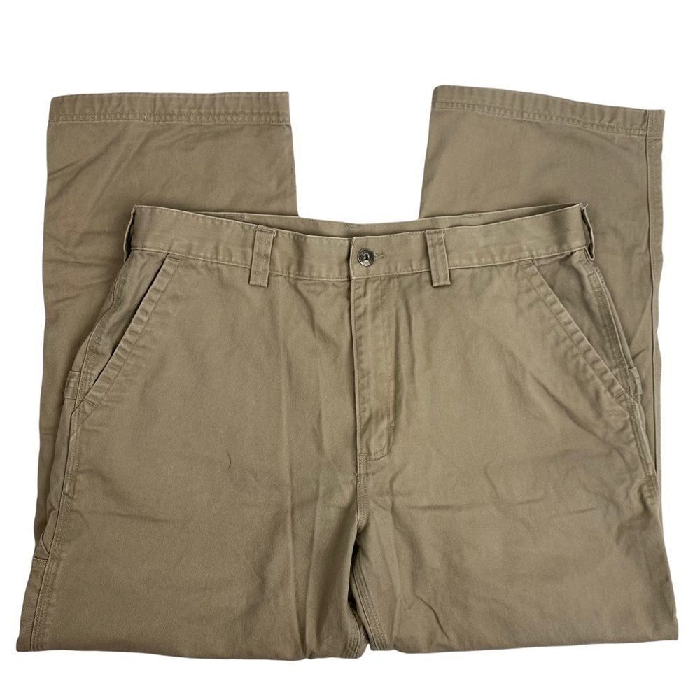 Duluth Trading Co Men’s Carpenter Flat Front Pants Khaki Relaxed 37x28 EUC - Picture 3 of 9